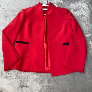 Tahari Arthur S Levine Petite Red Collarless Blazer Jacket Women 6P Office